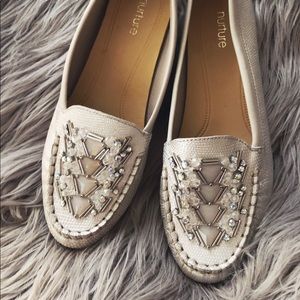 Nurture Beaded Silver Moccasin Loafers, 8